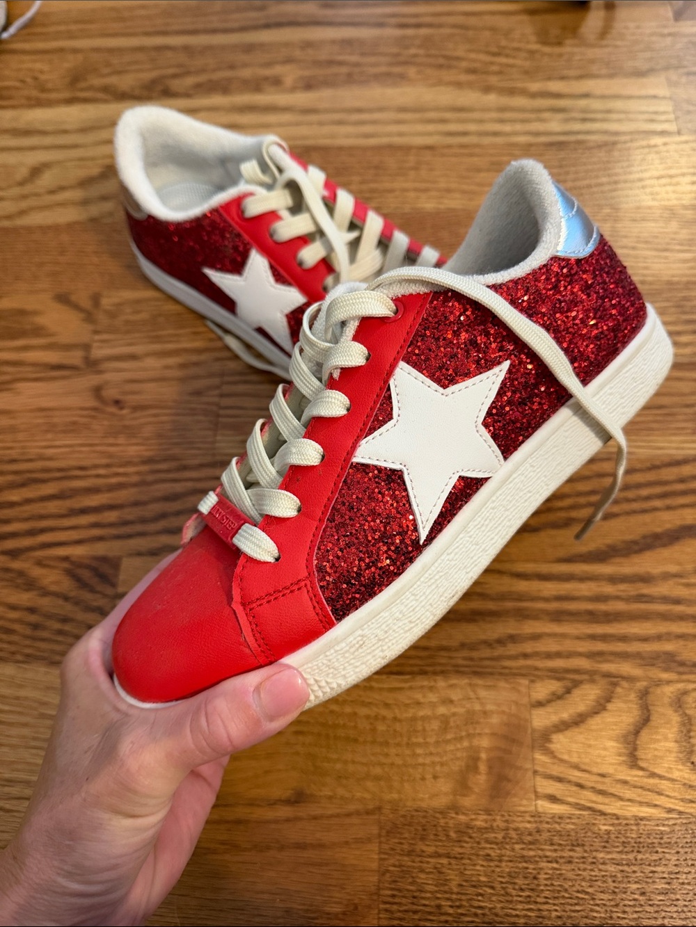 Red Glitter Star Women's Sneaker with White Star Accent